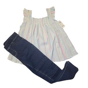 Carter's Pastel Striped Ruffle Tank and Dark Blue Jeggings